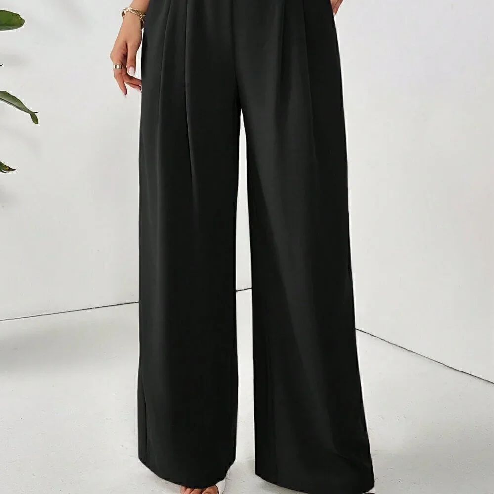 Black Casual Women's Solid Color Daily Basic Pants